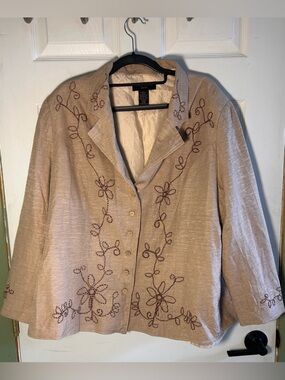 SilkLand Beige Embroidered Floral Jacket